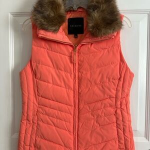 Talbots Coral Puffer Vest with Faux Fur Collar
